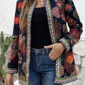 Ethnic Style Floral Print Jacket Size XL
